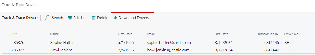 Track & Trace Drivers Page's Download Drivers function