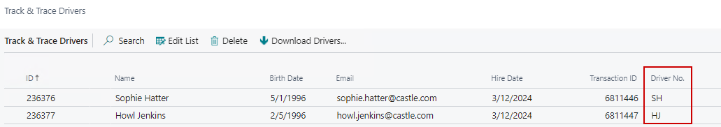 Map Track & Trace Drivers to CBC Driver Codes