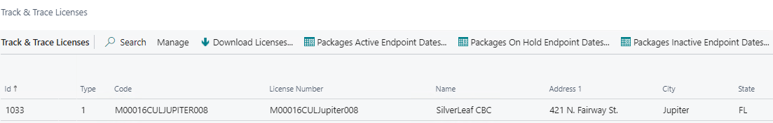 Track & Trace Licenses Page