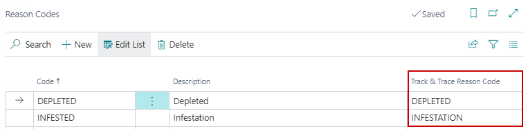 Map Track & Trace Reason Codes to Business Central Reason Codes