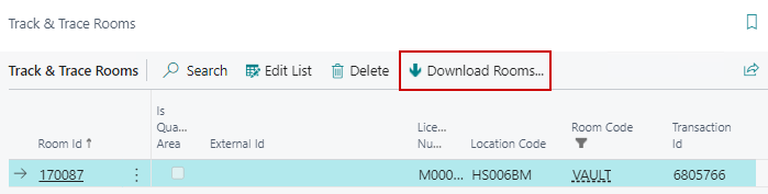 Track & Trace Rooms Page's Download Rooms function