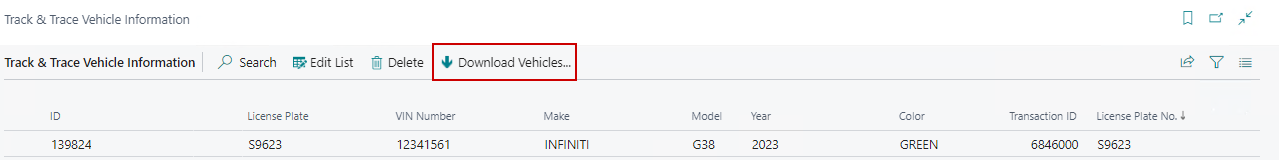 Track & Trace VehicleInformation Page's Download Vehicles function