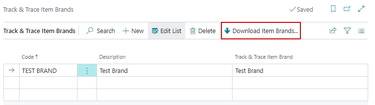 Track & Trace Item Brands Download Item Brands button