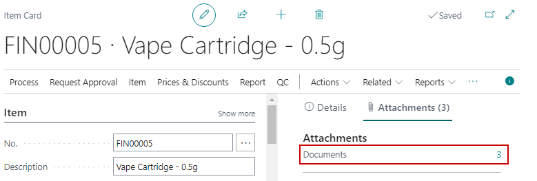 Attachements Factbox on the Item Card